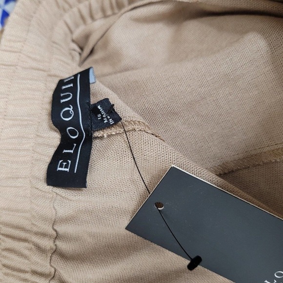 NWT Eloquii womens sz 16 Linen Wide Leg Pants slacks pull on tan brown cropped - Picture 6 of 8